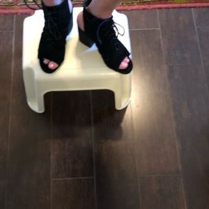 Steve Madden Lace up open toe high heel booties, black.  3 inch heel